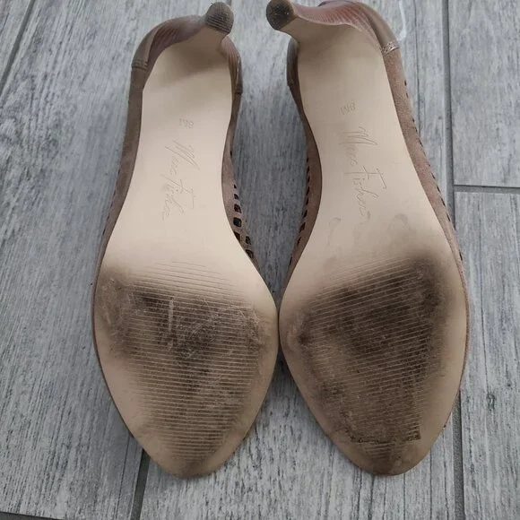 Marc Fisher women's brown Perforated Peep Toe Heeled stiletto booties - Size 8M - Picture 10 of 13